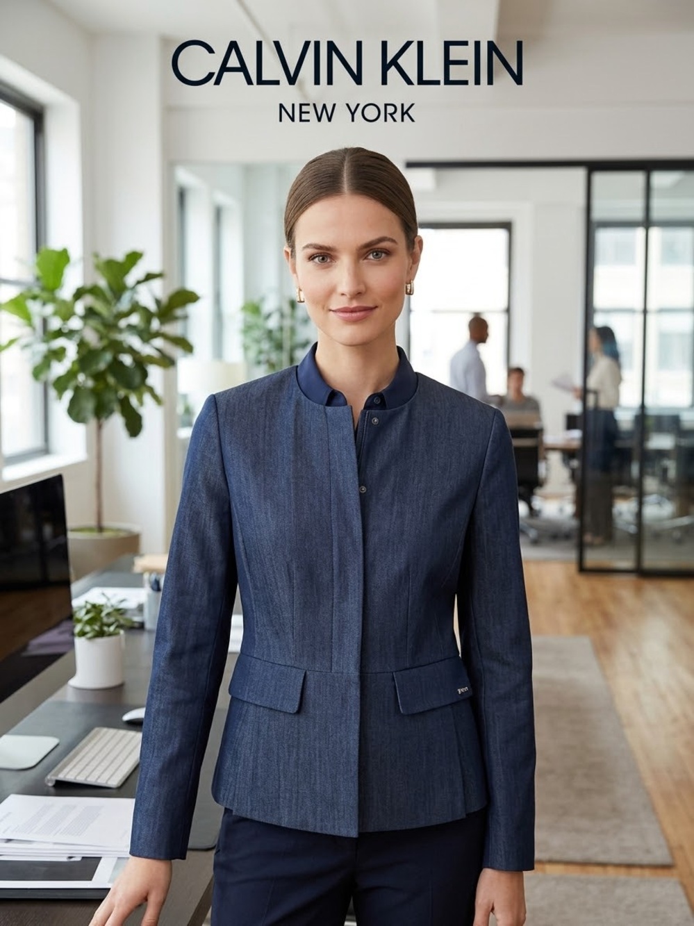 Calvin Klein Charcoal Gray with Blue Stripe Tailored Blazer